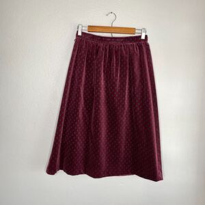 Panther VTG Women's Size 11/12 Skirt Burgundy Velvet Polka Dot Floral Midi 70's